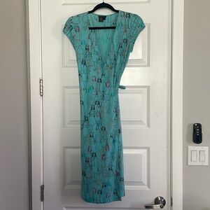 BCBG MAXAZRIA Turquoise Print Wrap Dress